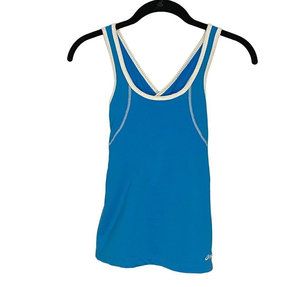ASICS Cross Training Top with Criss Cross Back Blue and White‎ Size XS